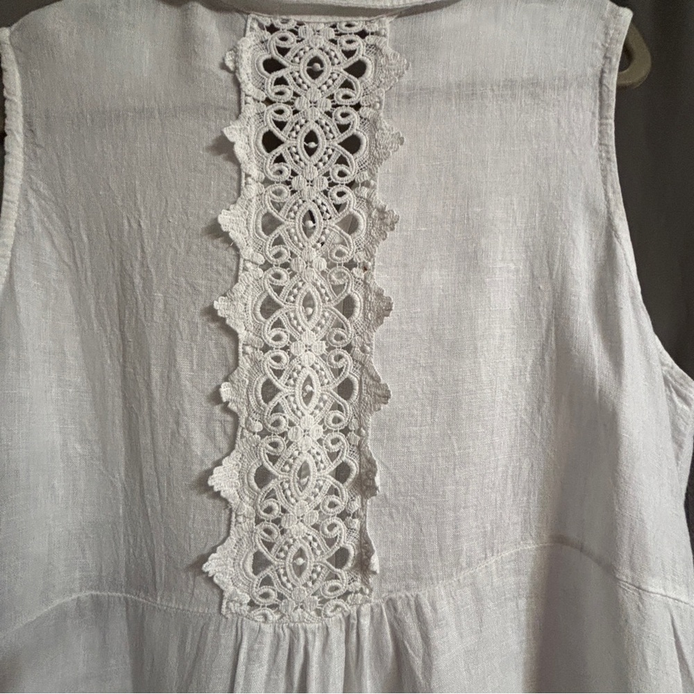Tempo Paris 100% Linen Size M/L Made In Italy Sleeveless Shirt dress W/Lace Back - Picture 4 of 8